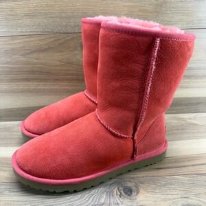 UGG Classic Short Red Suede Womens 7 Shearling Fur Lined